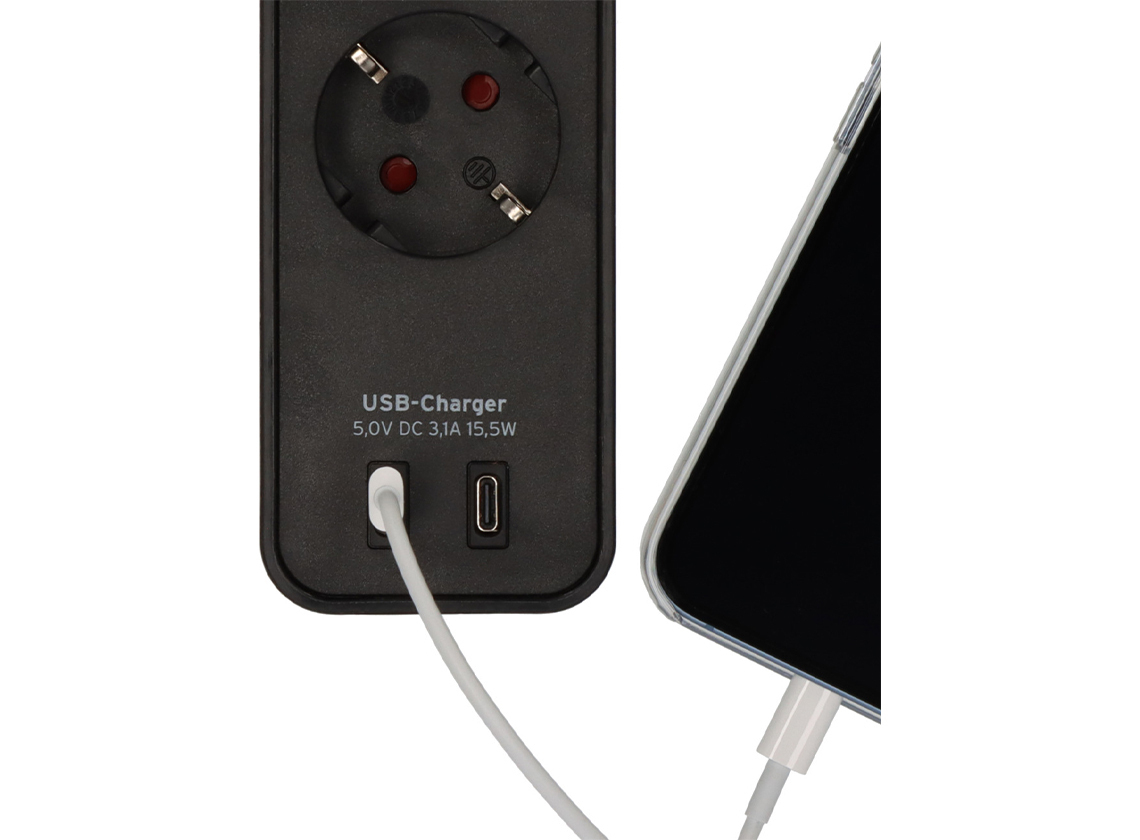 Brennenstuhl Ecolor stekkerdoos met 2 USB-C laadaansluitingen - black