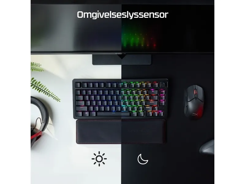 HyperX Alloy Rise - Tastatur - 1000 Hz pollingfrekvens, 100% anti-ghosting, 80 millioner tastetryk - 75% - bagbelyst - trådløs - 2.4 GHz, Bluetooth, USB-C - tastkontakt: HyperX Linear - sort