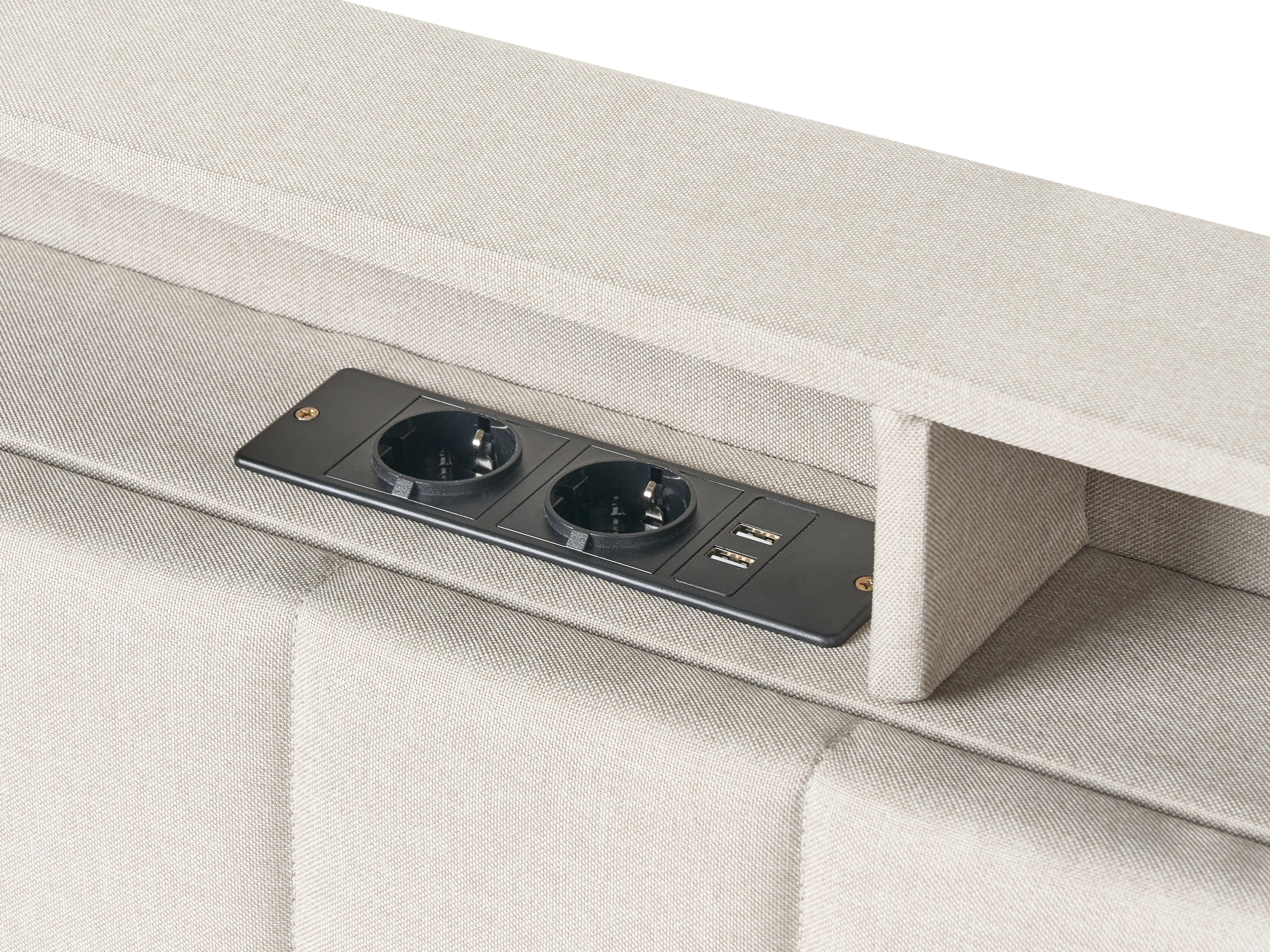 Bed met LED-verlichting Stof BEAULIEU 180 x 200 cm met opbergruimte met USB-poort Beige