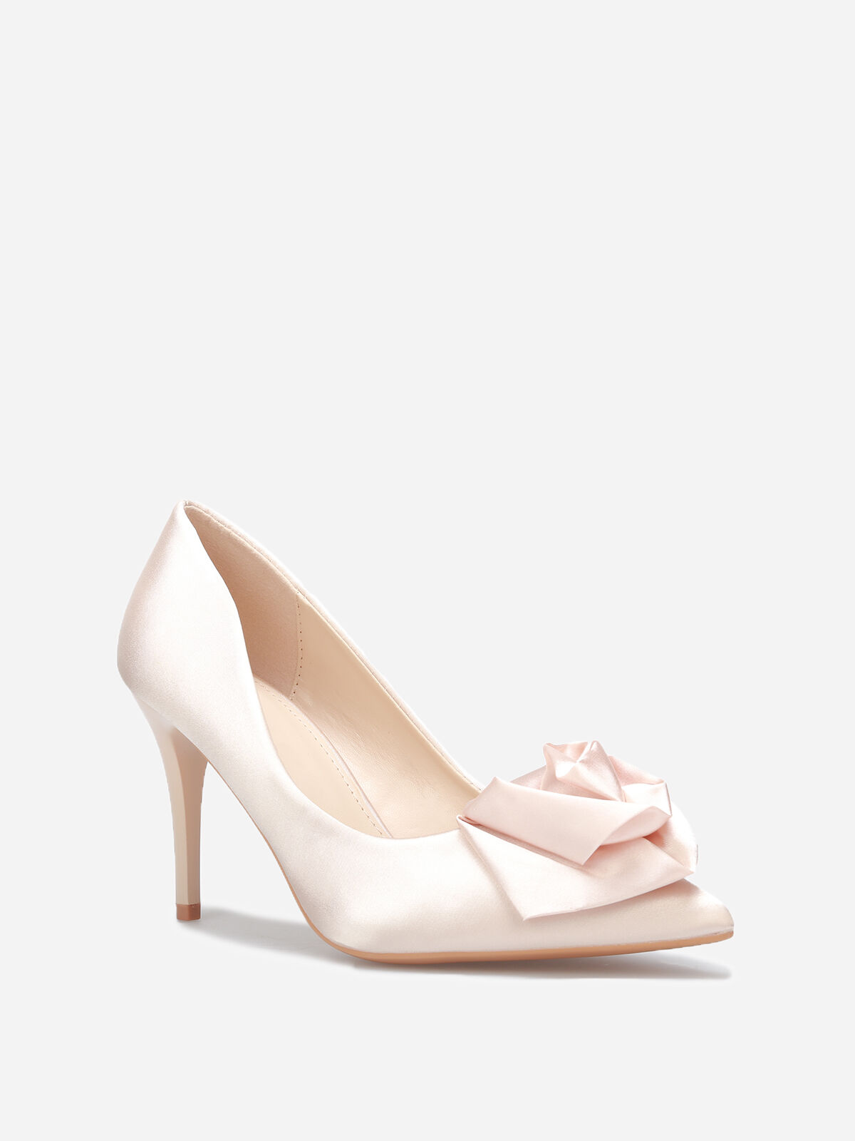 Escarpins satinés à fleur- Beige