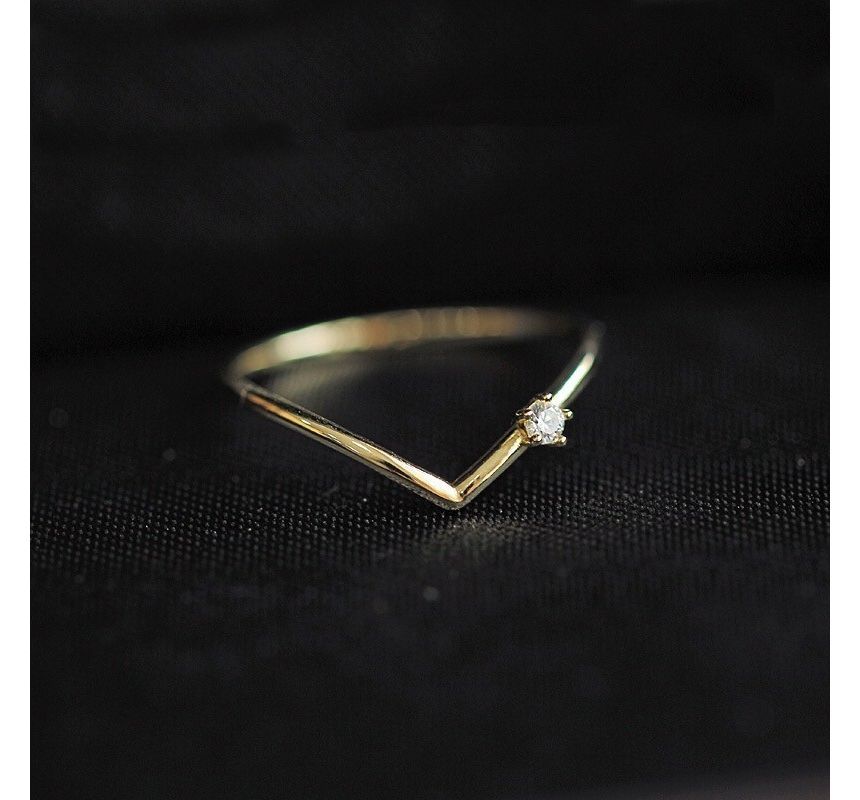 Hansha - V-vormige open ring van sterlingzilver met strass