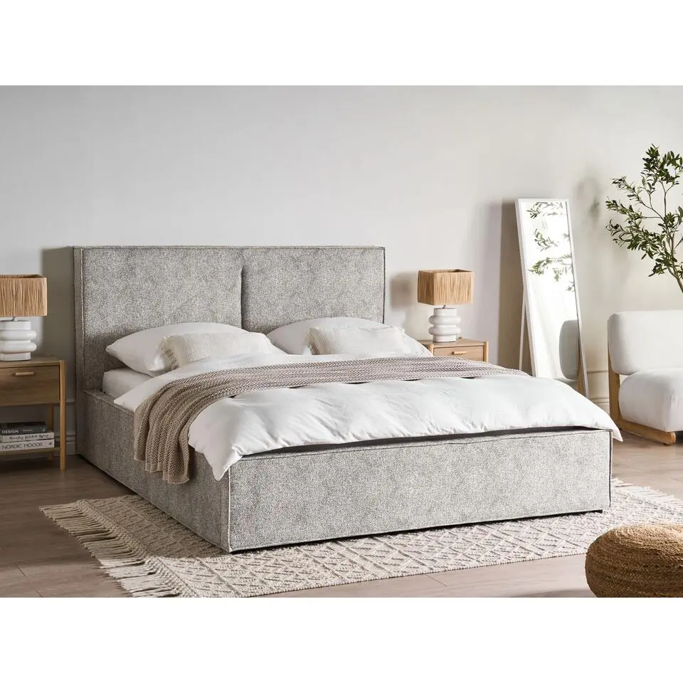 MOISSAC - Bed met opbergruimte - Zwart/Wit - 160 x 200 cm - Gebreid