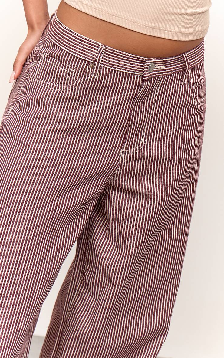 Rouge Bordeaux Jean En Denim Taille Haute À Fines Rayures