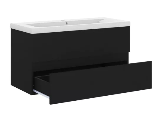 Armoire d'évier avec lavabo intégré Noir Bois d'ingénierie