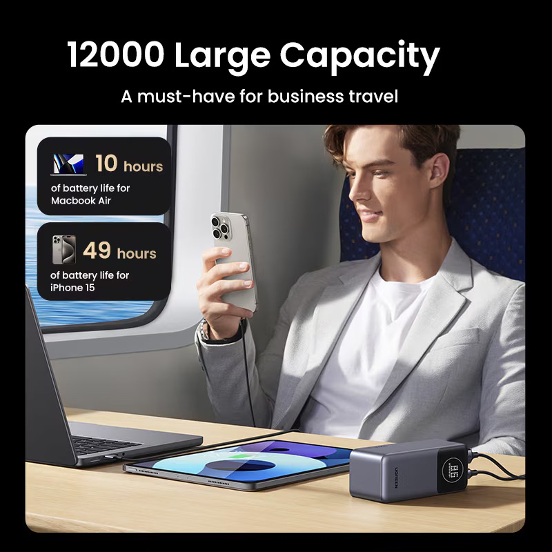 (100W) Nexode 12000mAh Powerbank USB C / USB A Ladegerät inkl. USB C Ladekabel Power Delivery (35526B) - Grau