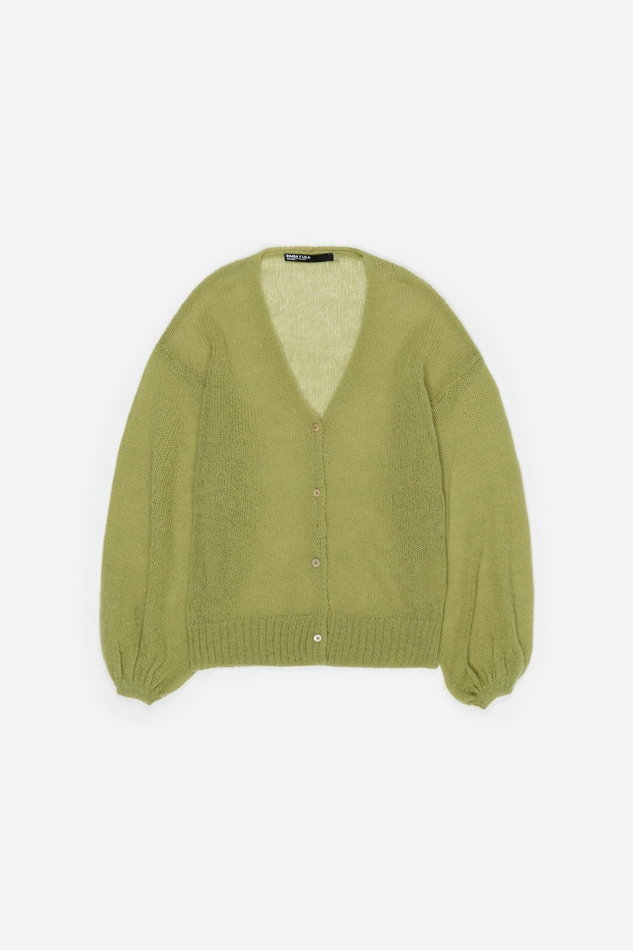 Casaco comprido verde de mohair e lã