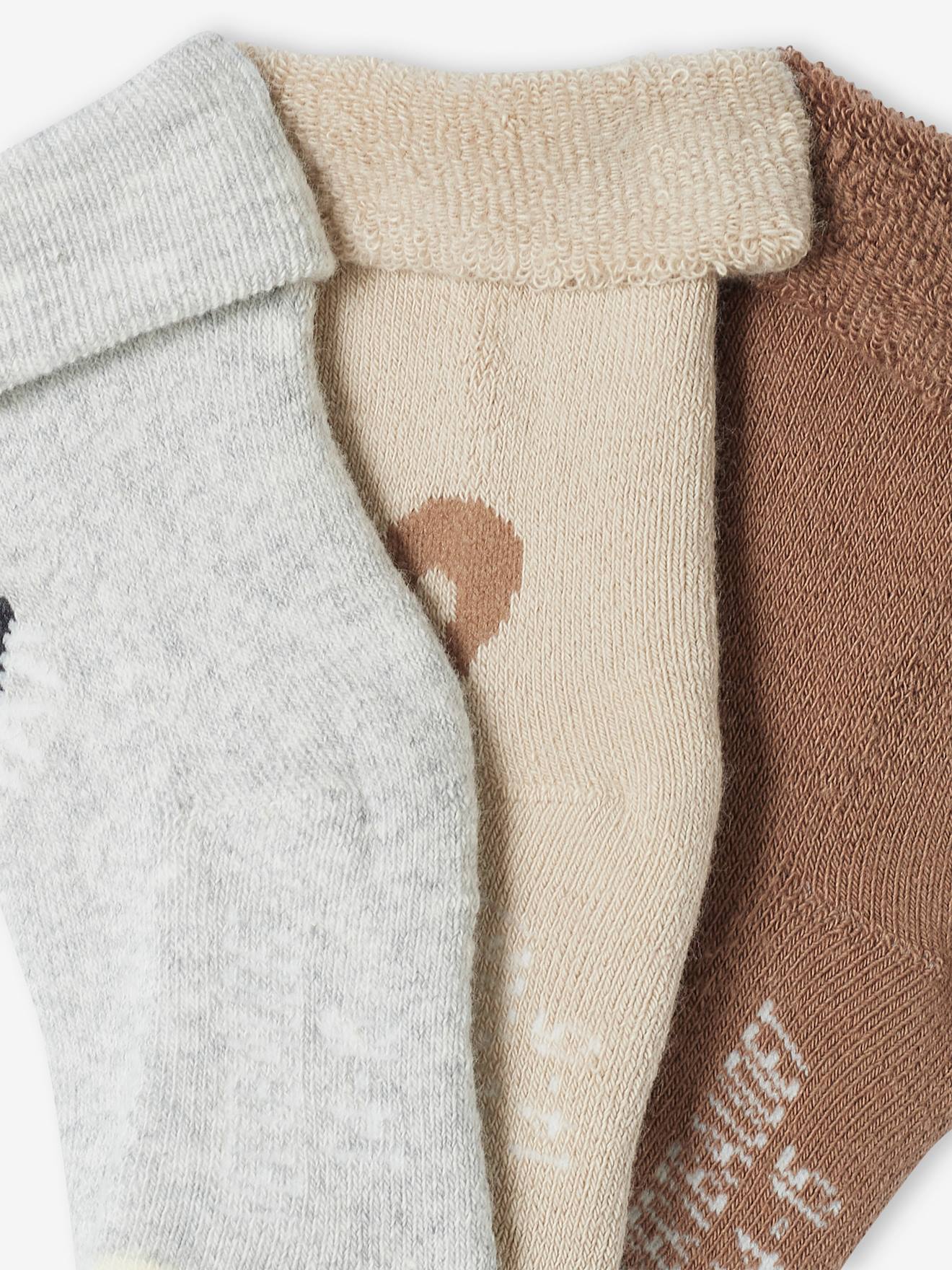 Pacote com 3 pares de meias de bebê Teddy Bear cor avelã