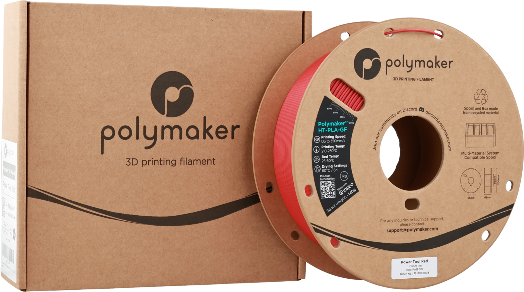 Polymaker  HT-PLA-GF Power Tool Red, 1,75 mm / 1000 g    Hitzestabiles & temperaturbeständiges Hochleistungs-PLA für anspruchsvolle Anwendungen in Power Tool Red
