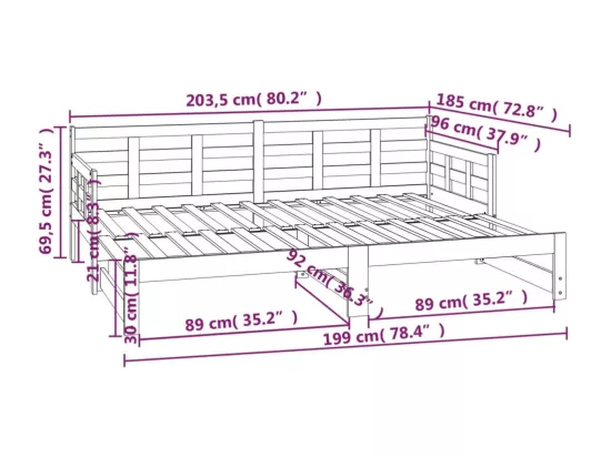 Lit coulissant sans matelas noir 2x(90x200) cm