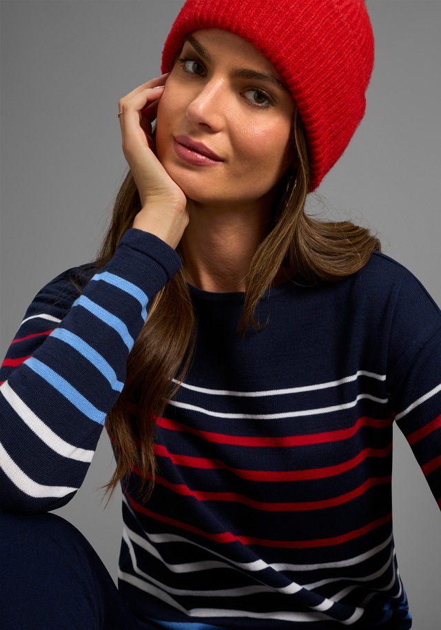 Laura Scott Streifenpullover , Feinstrickpullover mit Rundhalsausschnitt und Bindeband