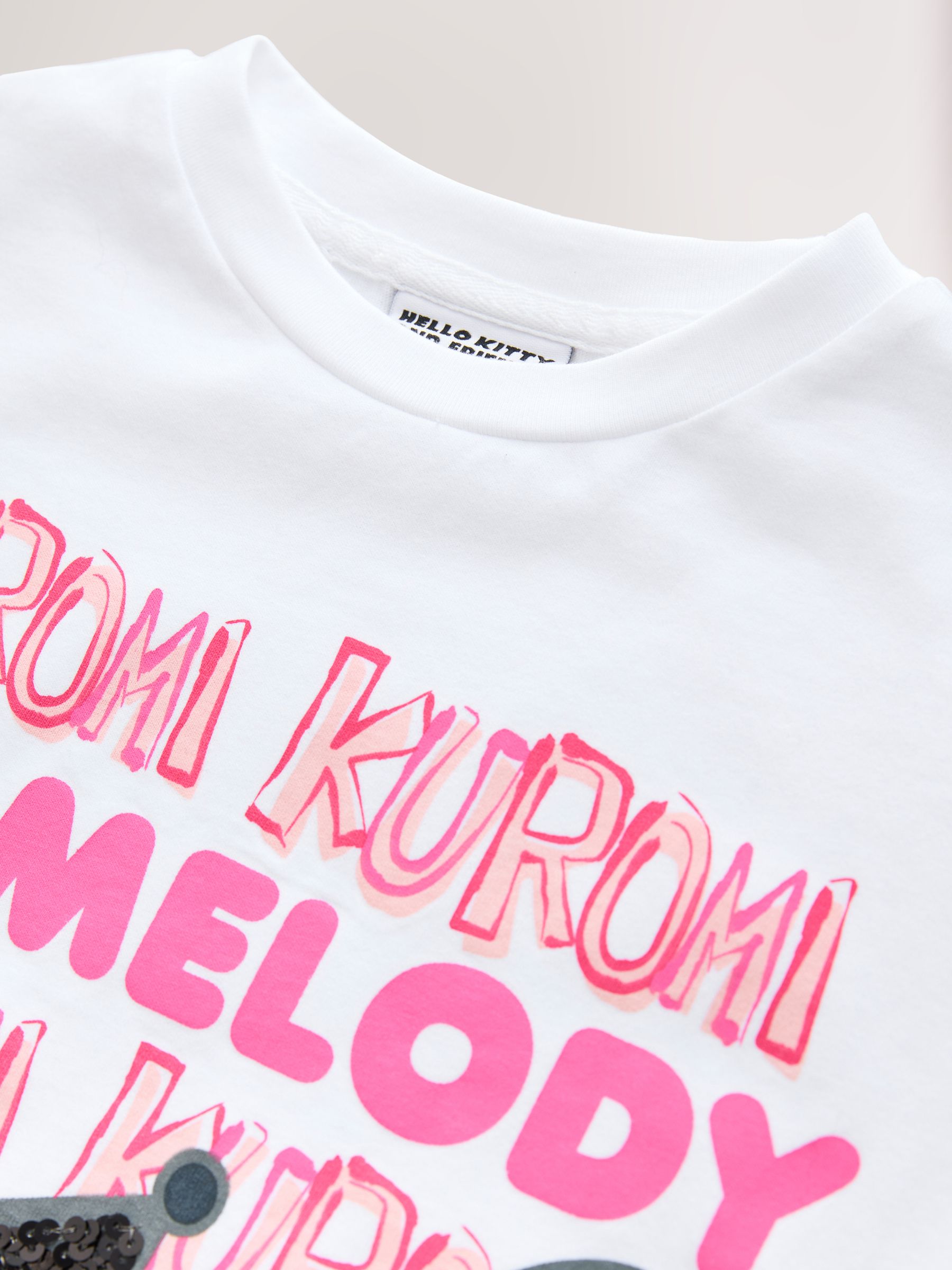 Wit - 100% katoenen oversized Kuromi & Melody T-shirt met licentieprint (3-16jr)