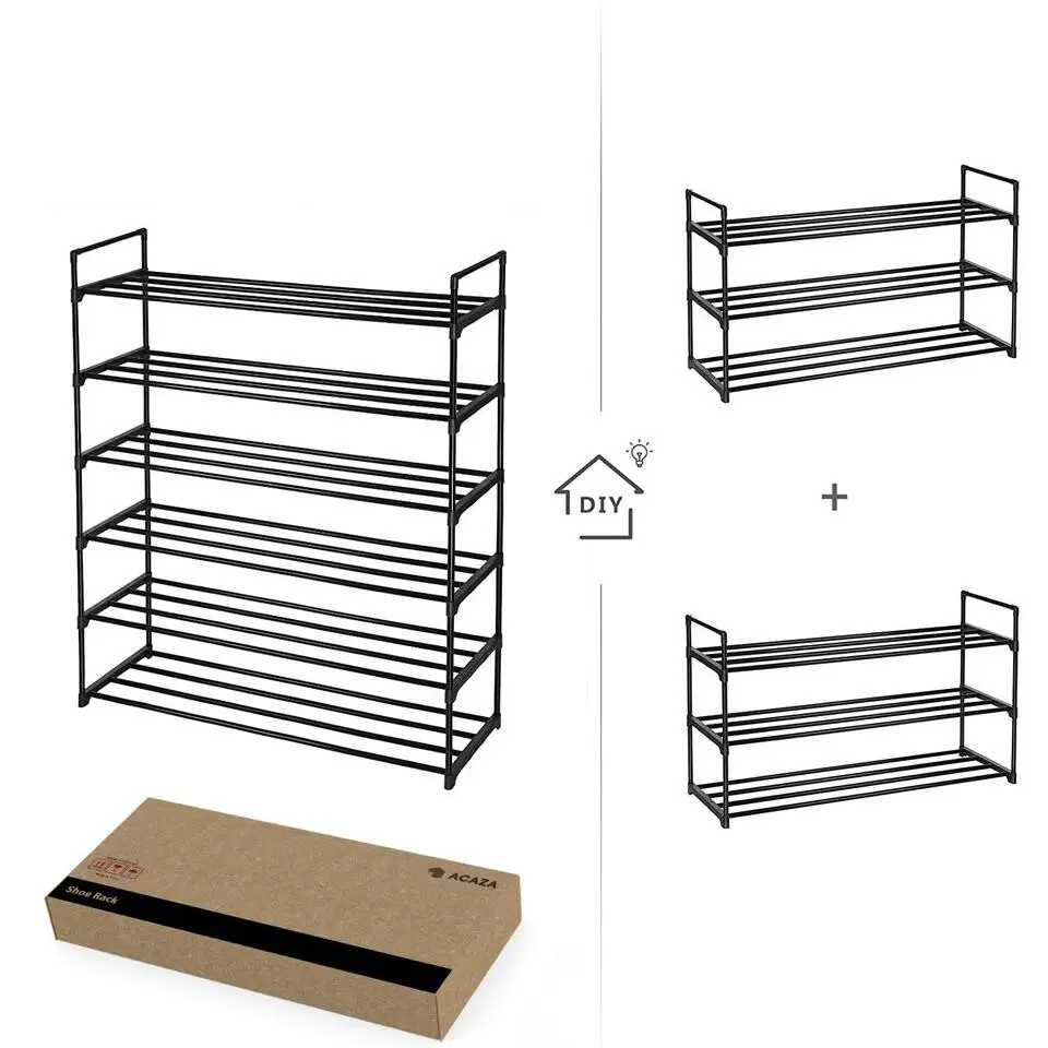 Set van 2 schoenenrekken - tot 24 paar - stapelbaar - 91.7x52.4x29.3 cm - zwart