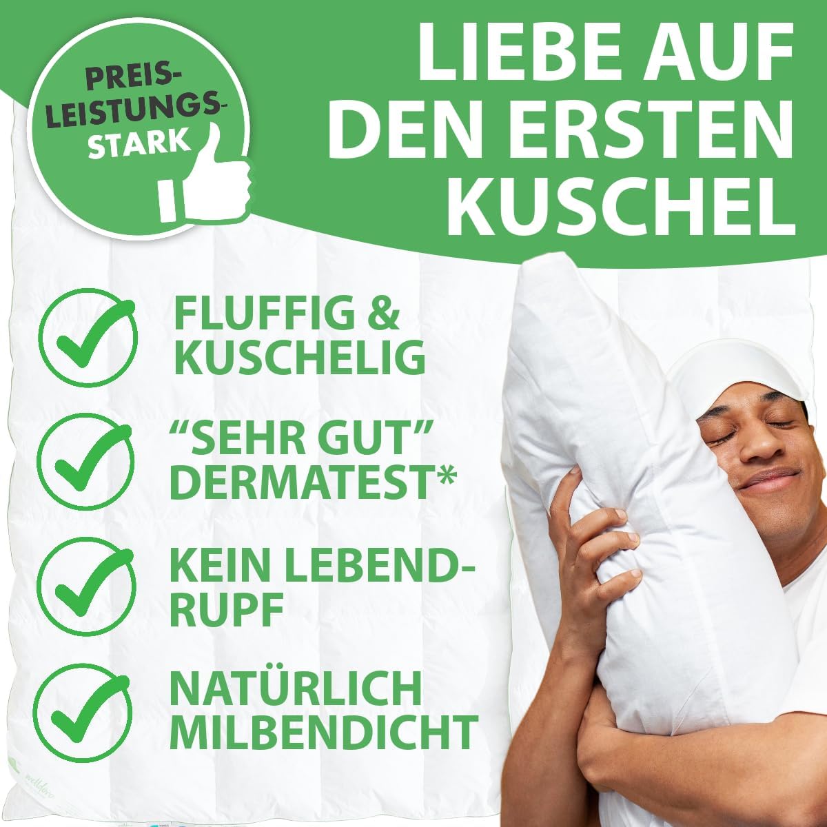 Welldora Komfort Bettdecke 155x220 | 1535g extraweiche Federn & Daunen | Fachärztlich geprüft, Oeko-Tex, Allergiker | RDS Zertifiziert für Tierwohl | Ganzjahres Federbett Daunendecke 155x220