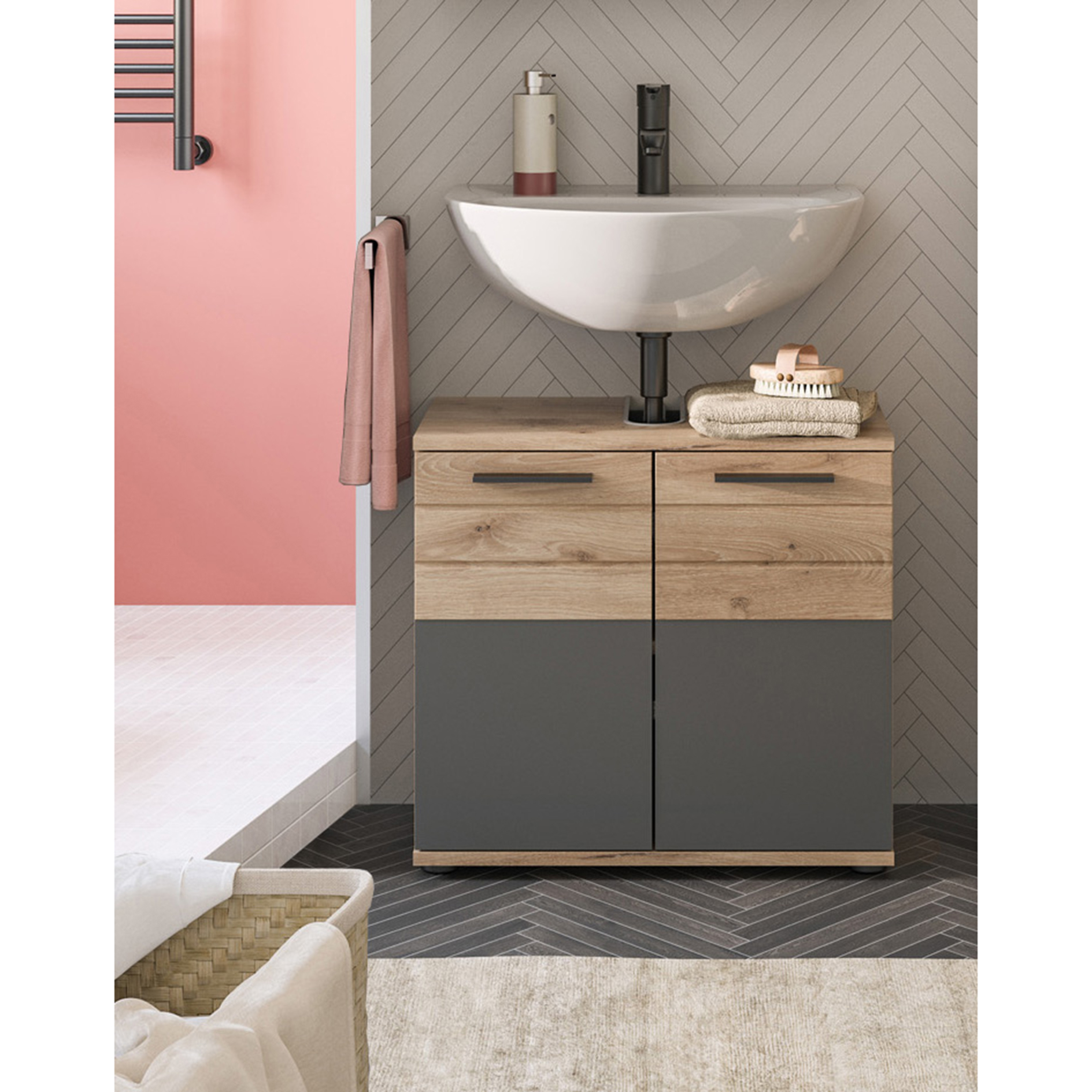 Waschbeckenunterschrank MASON - Nox Oak - Basalt grau - 60 cm