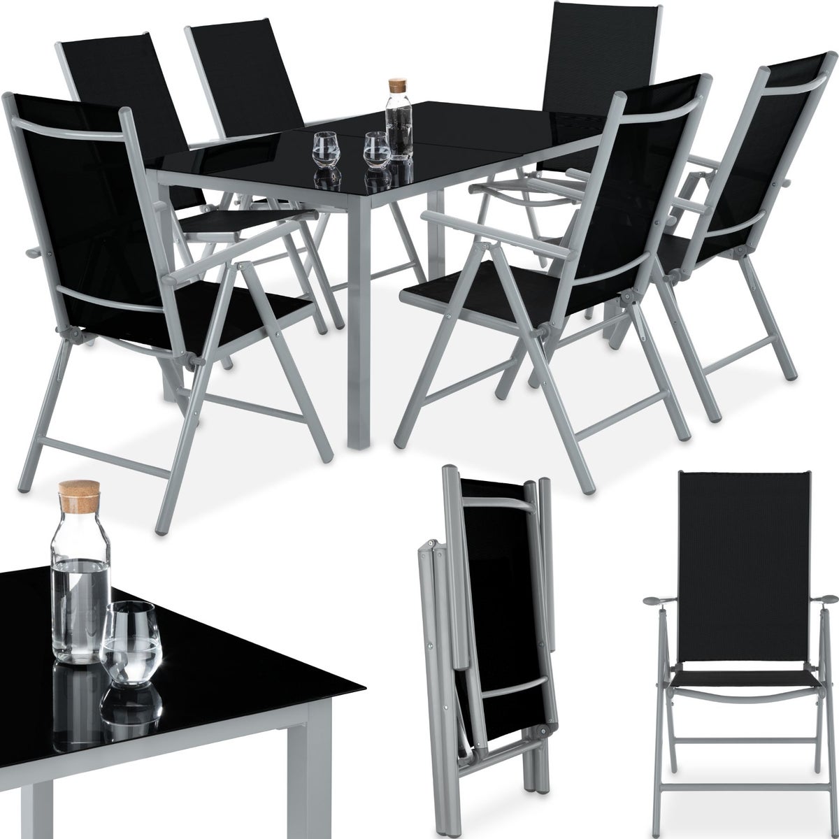 tectake Ercolano zitgroep met aluminium frame, voor 6 personen, tafel met veiligheidsglasplaat en stelschroeven