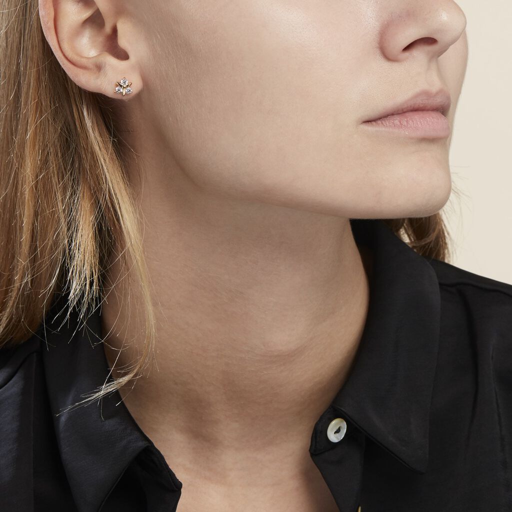 Boucles D'oreilles Puces Plaqué Or Jacinth Oxyde De Zirconium