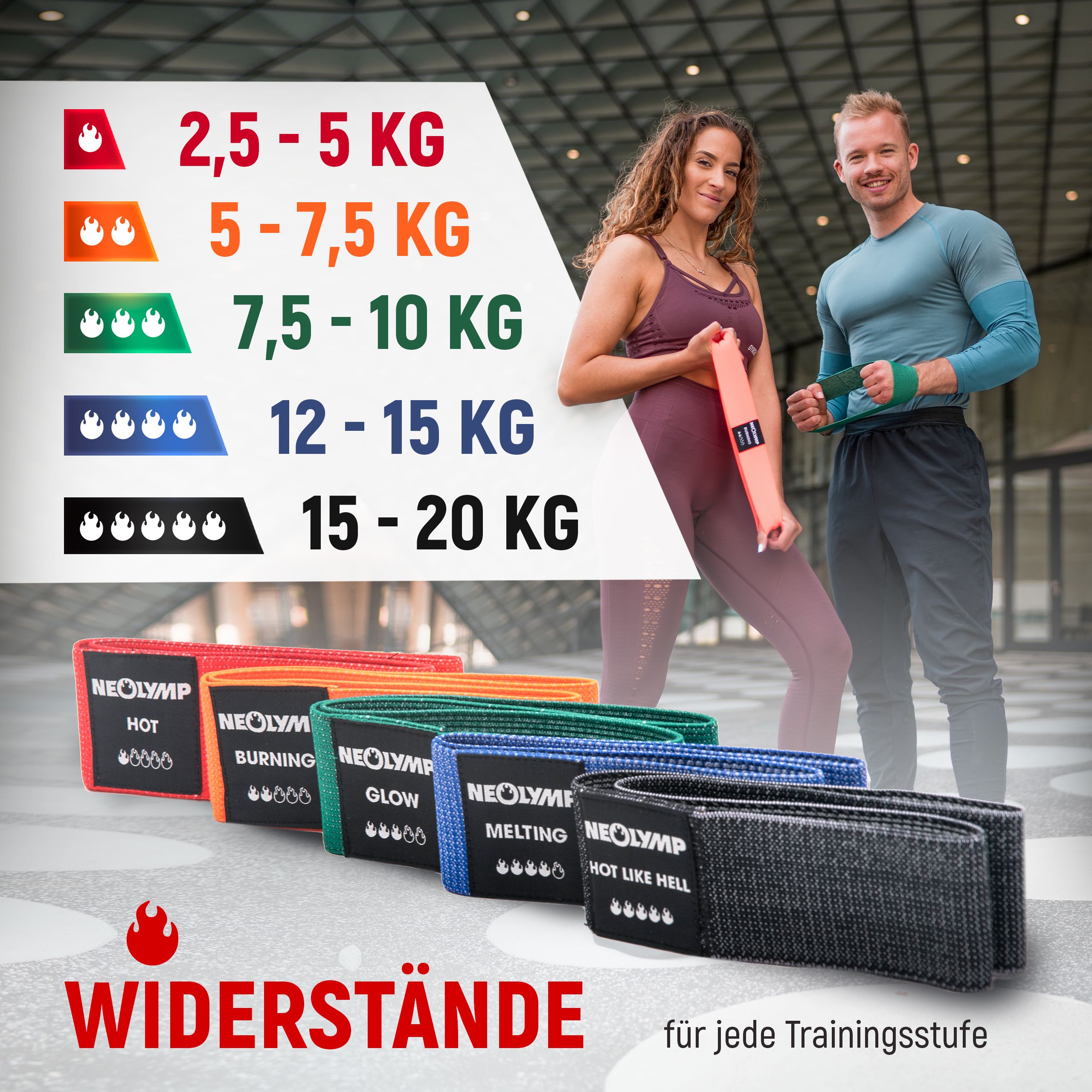 NEOLYMP kurze Fitnessbänder Stoff