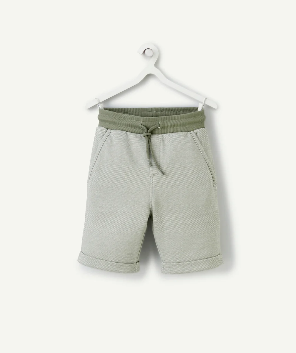bermuda garçon en coton bio vert avec revers