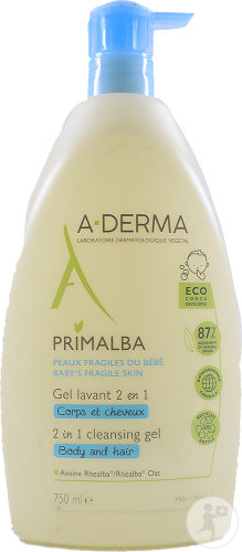 A-Derma Baby Primalba Gel Lavant 2 En 1 Corps Et Cheveux Flacon-Pompe 750ml