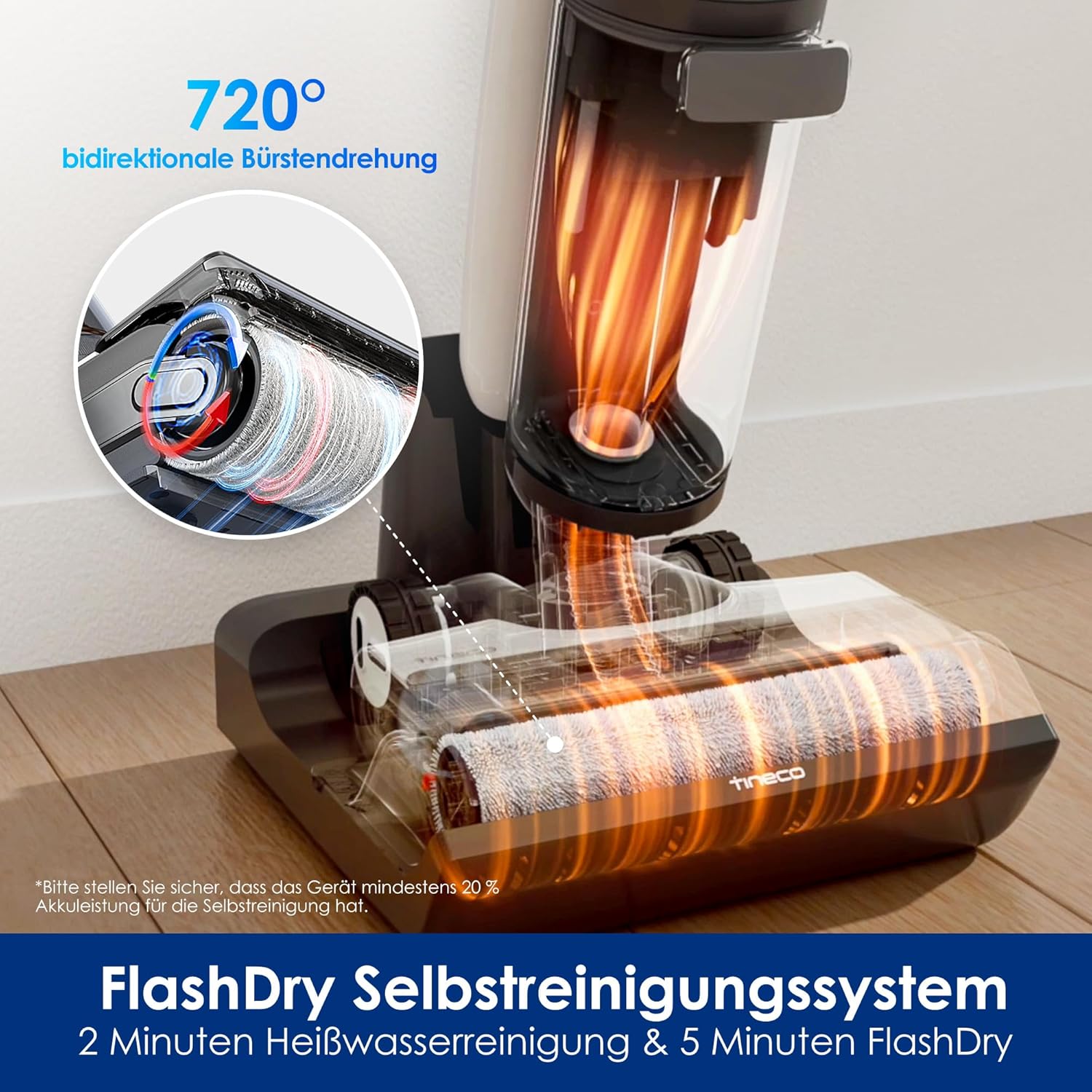 Tineco Floor ONE Switch S7 Nass Trockensauger, Saugwischer 40min, Staubsauger 50min, 70℃ Flashdry, Beidseitige Kantenreinigung, ZeroTangle Bürste, Dreifache Batterielebensdauer, für das Ganze Haus