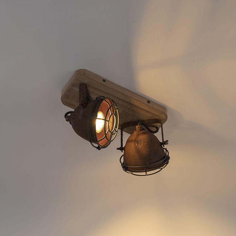 Smart spot roestbruin met hout incl. 2 wifi GU10 - Gina