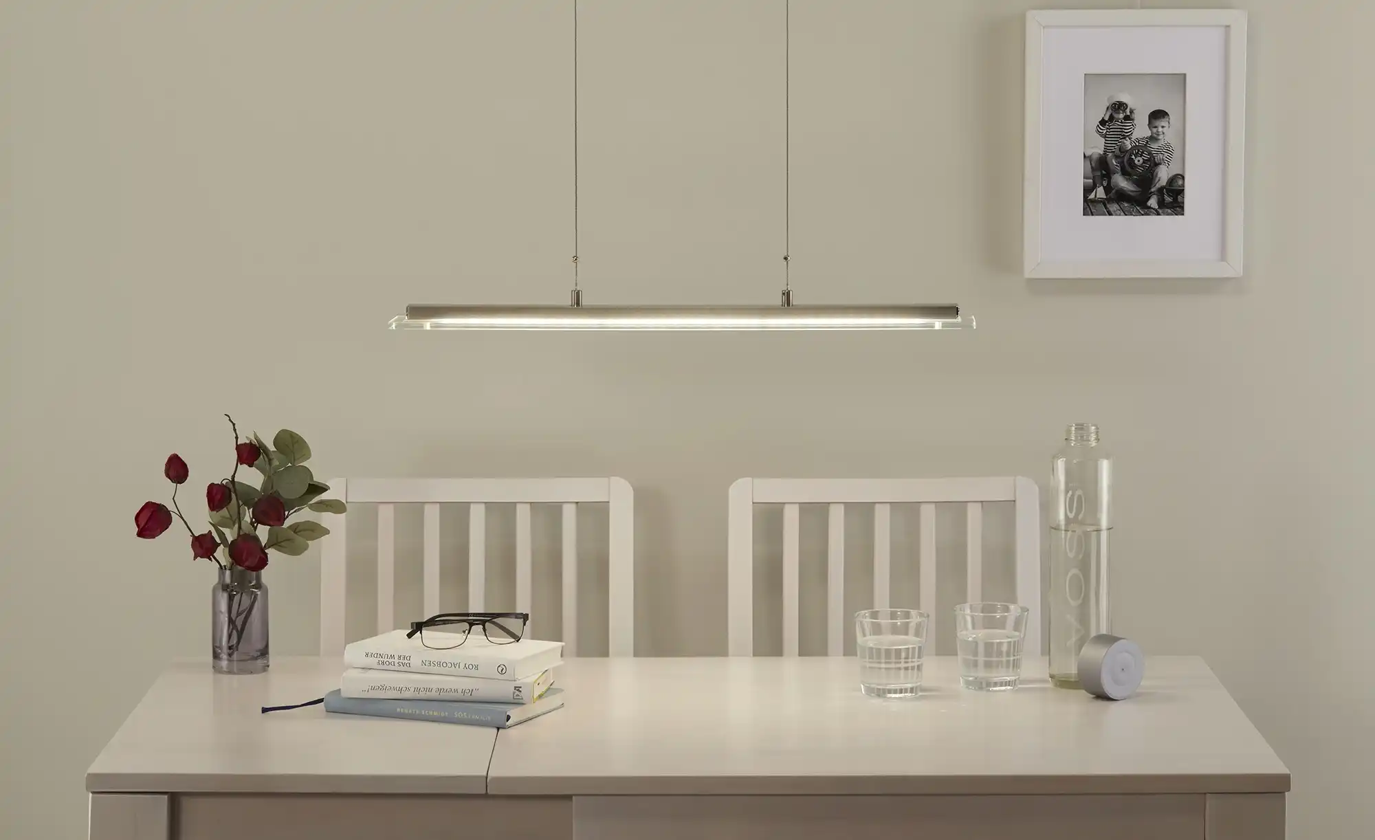 Fischer-Honsel LED-Pendelleuchte, Nickel-matt, Glas satiniert