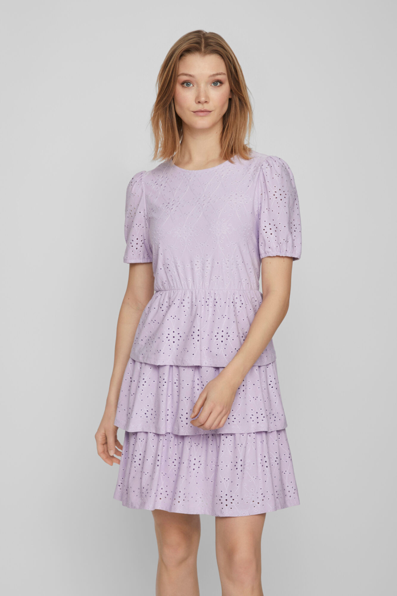 Vestido curto com detalhes vazados - Roxo