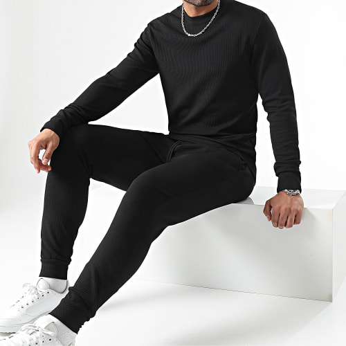 Ensemble Sweat Crewneck Et Pantalon Waffle 0659 Noir