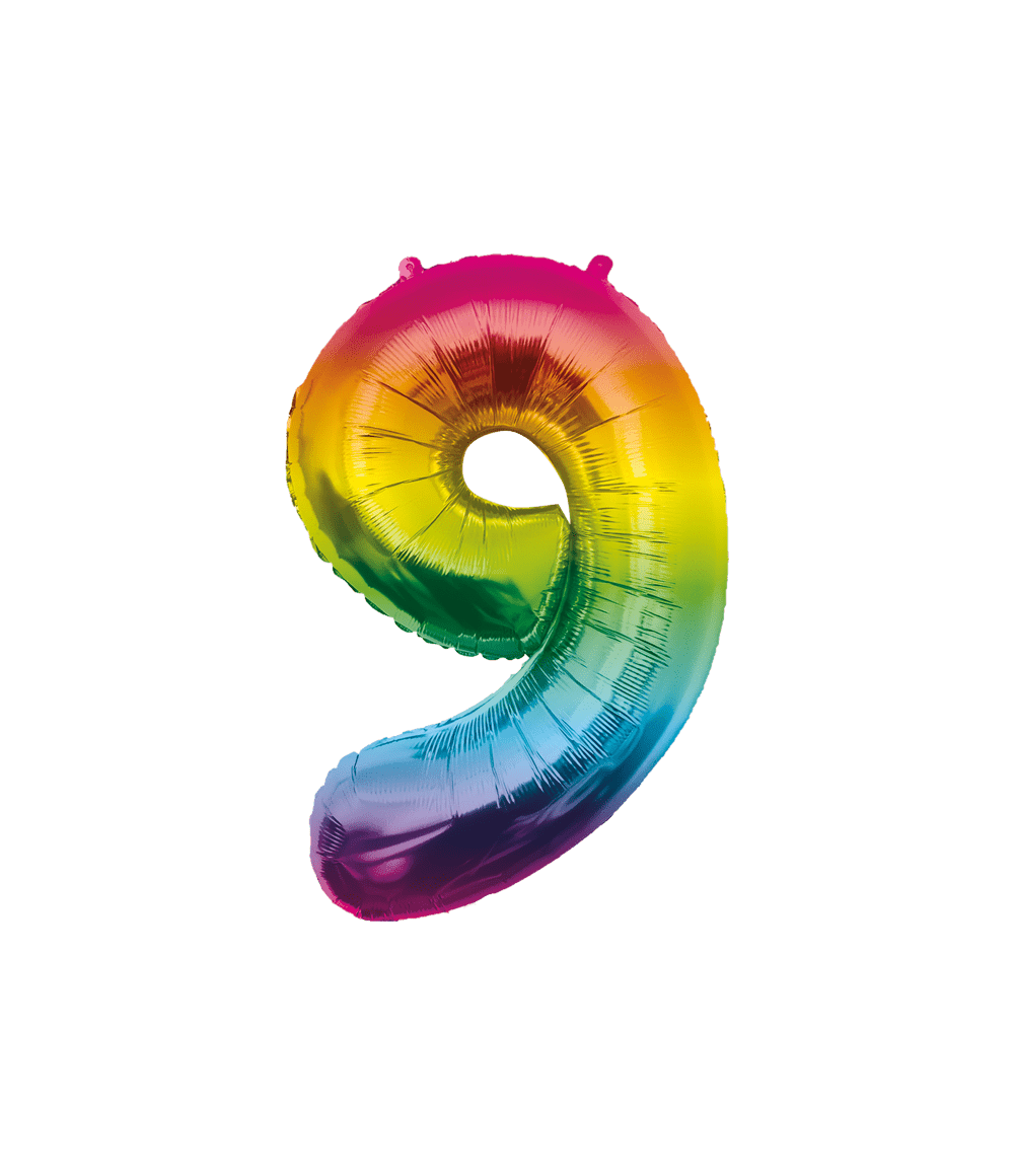 9 Jaar Helium Ballon Regenboog Leeg 86cm