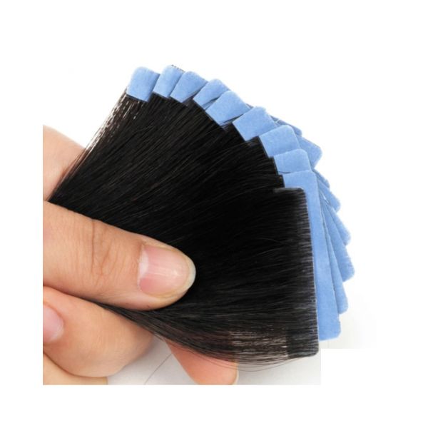 Extensão de Cabelo Preto Natural 100% Cabelo Humano Fita Adesiva Invisível 100% 50Cm 10 peças