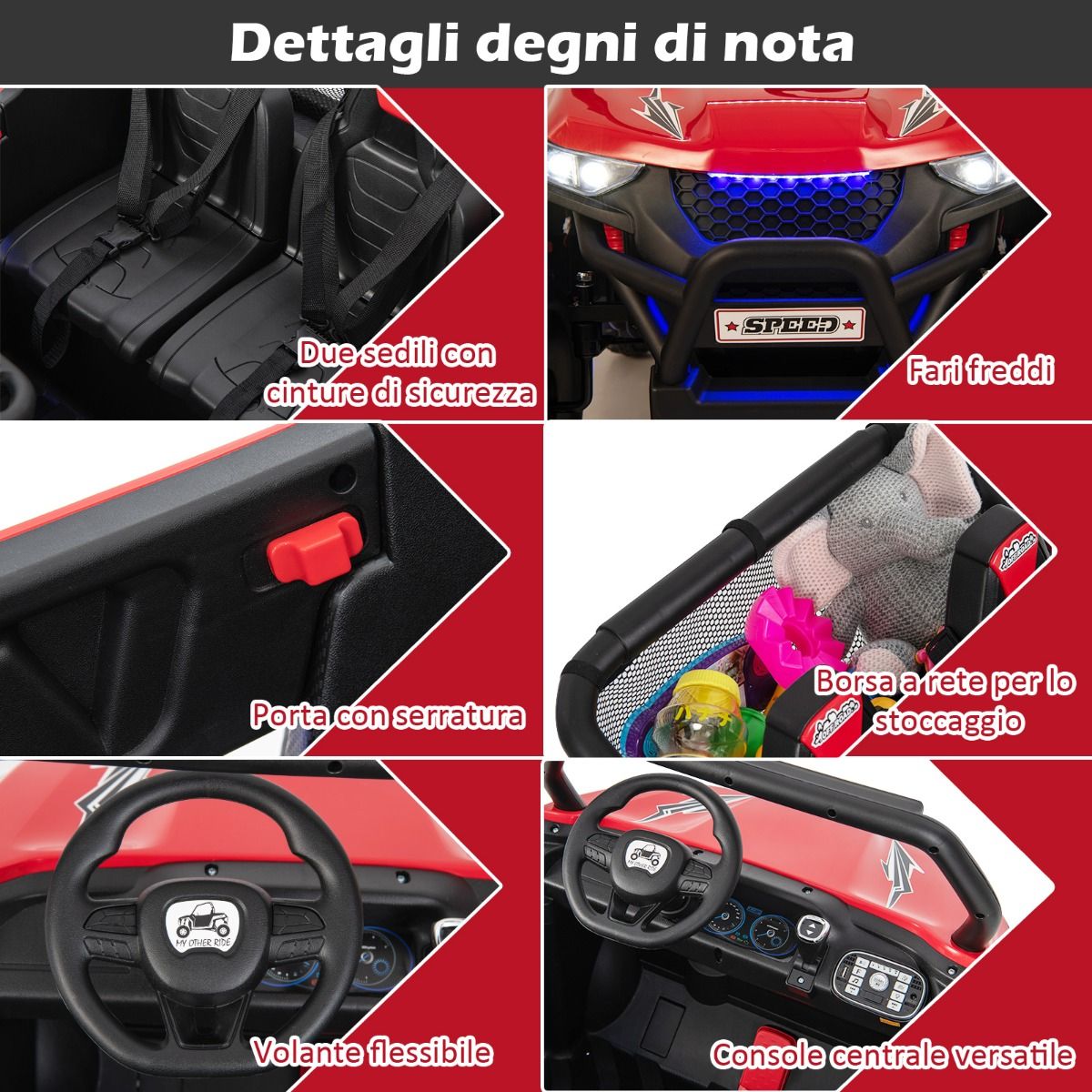 Voiture électrique Enfant 12 V Télécommande pour 3-8 Ans 2 Vitesses Ressort de Suspension Charge 59KG 118x74x71CM Noir/Rose/Rouge - Lidl-Manfred