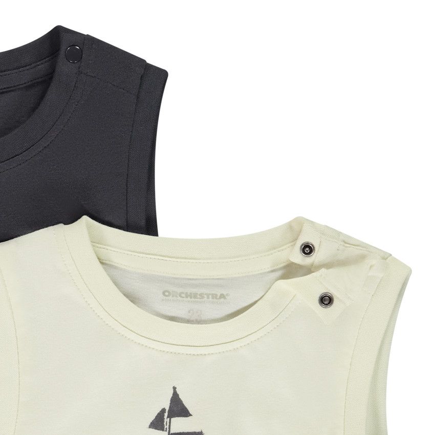 Lot de 2 débardeurs uni et fantaisie pour bébé garçon - Ecru