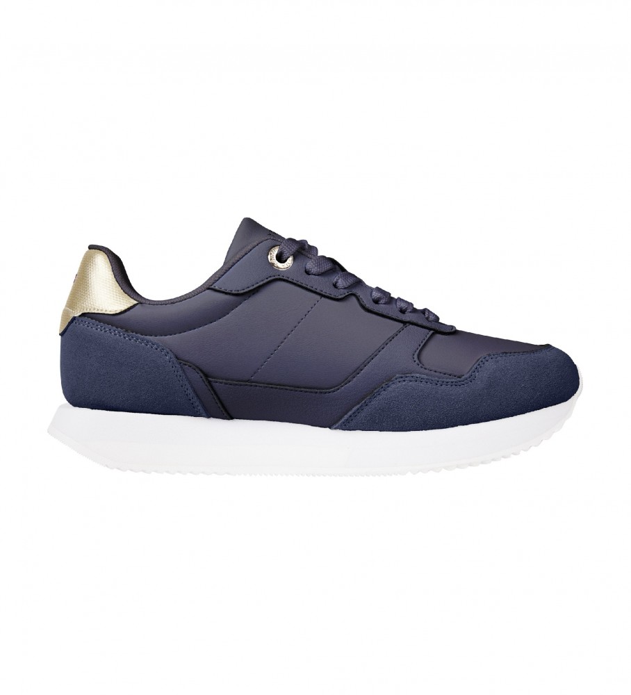 Tênis Tommy Hilfiger Global Stripe em couro azul metálico