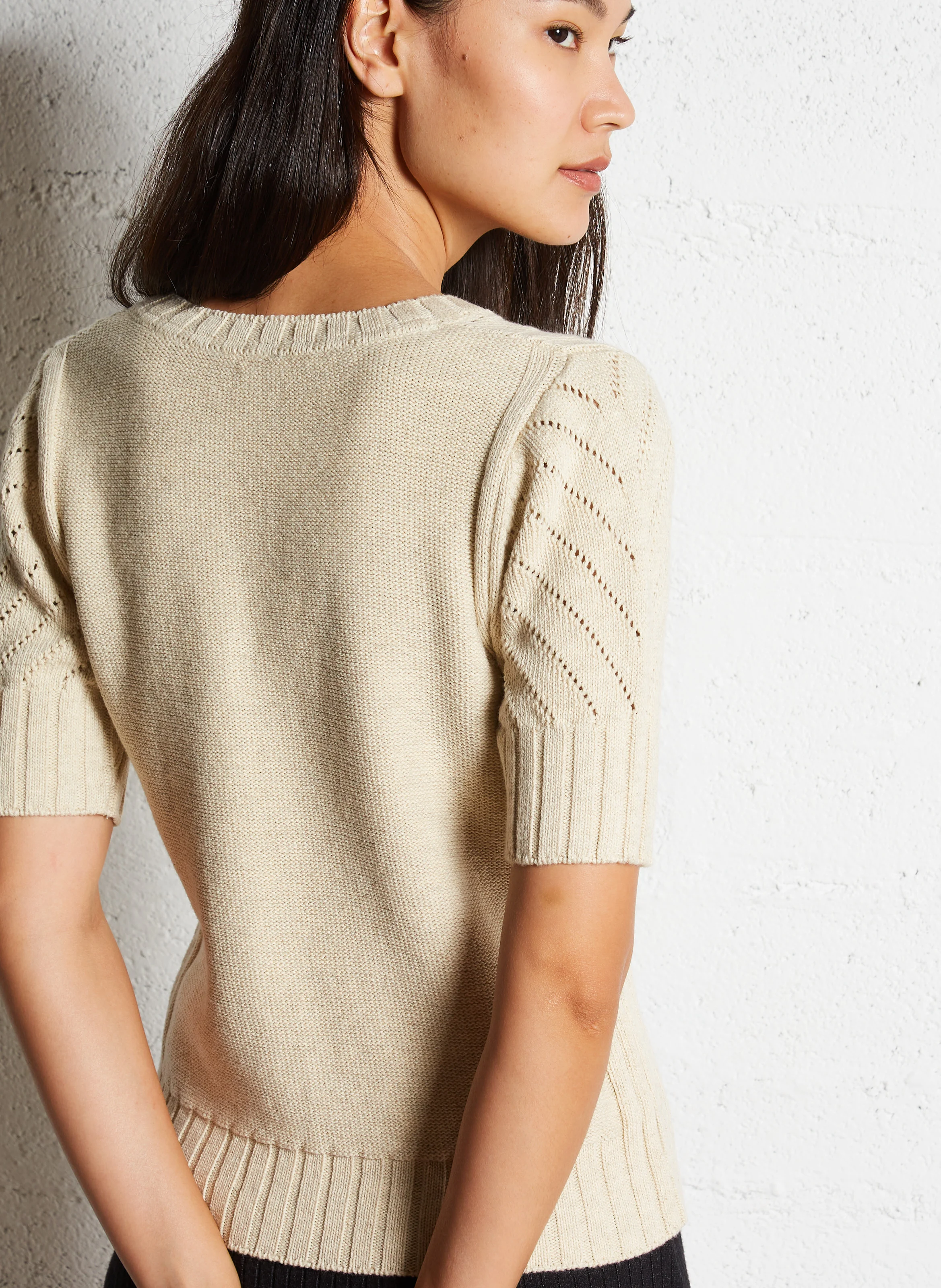 Pull col V en coton mélangé| Blanc