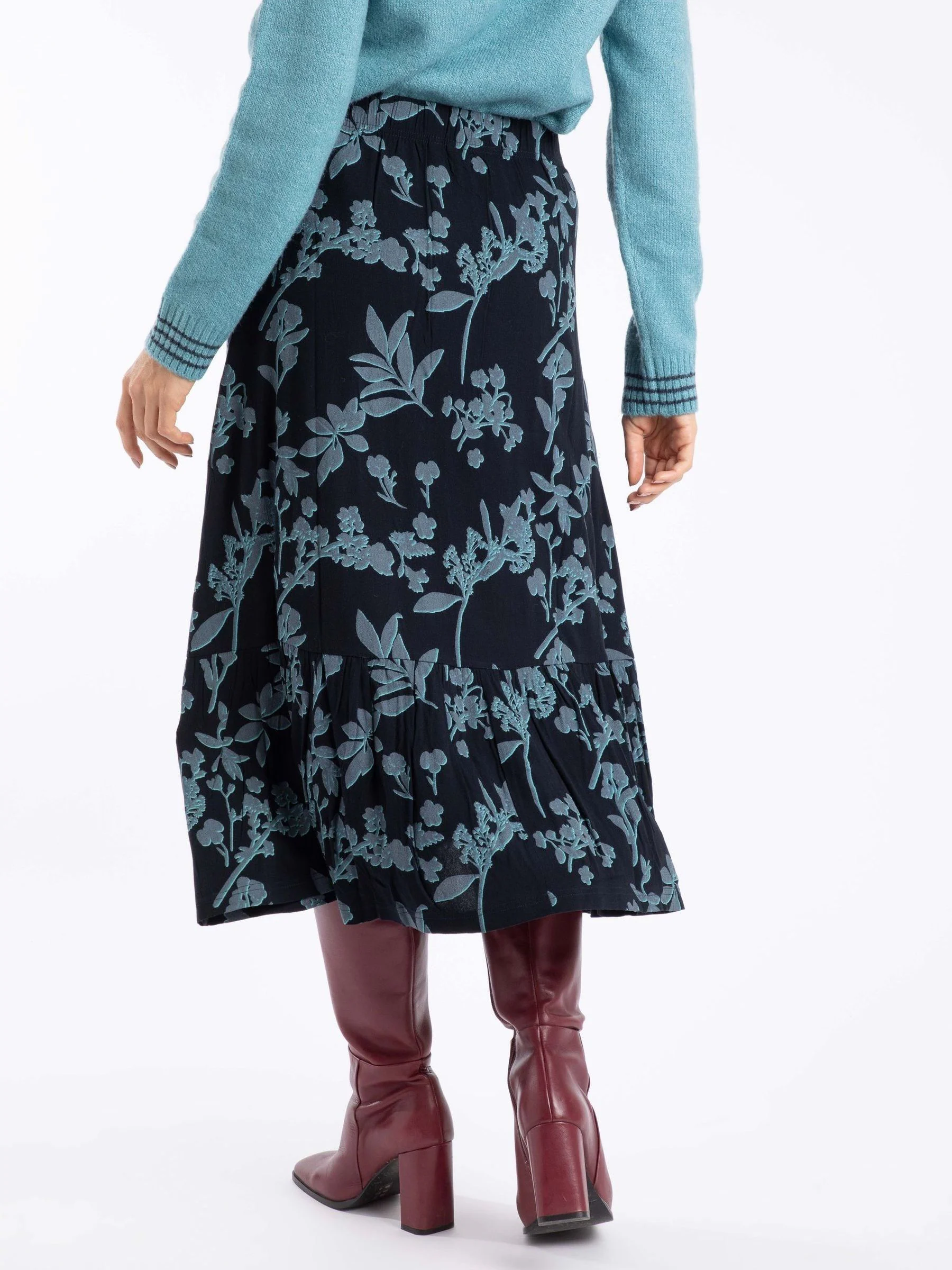 Blauw - Weird Fish Minnerve Tiered Printed Midi Skirt