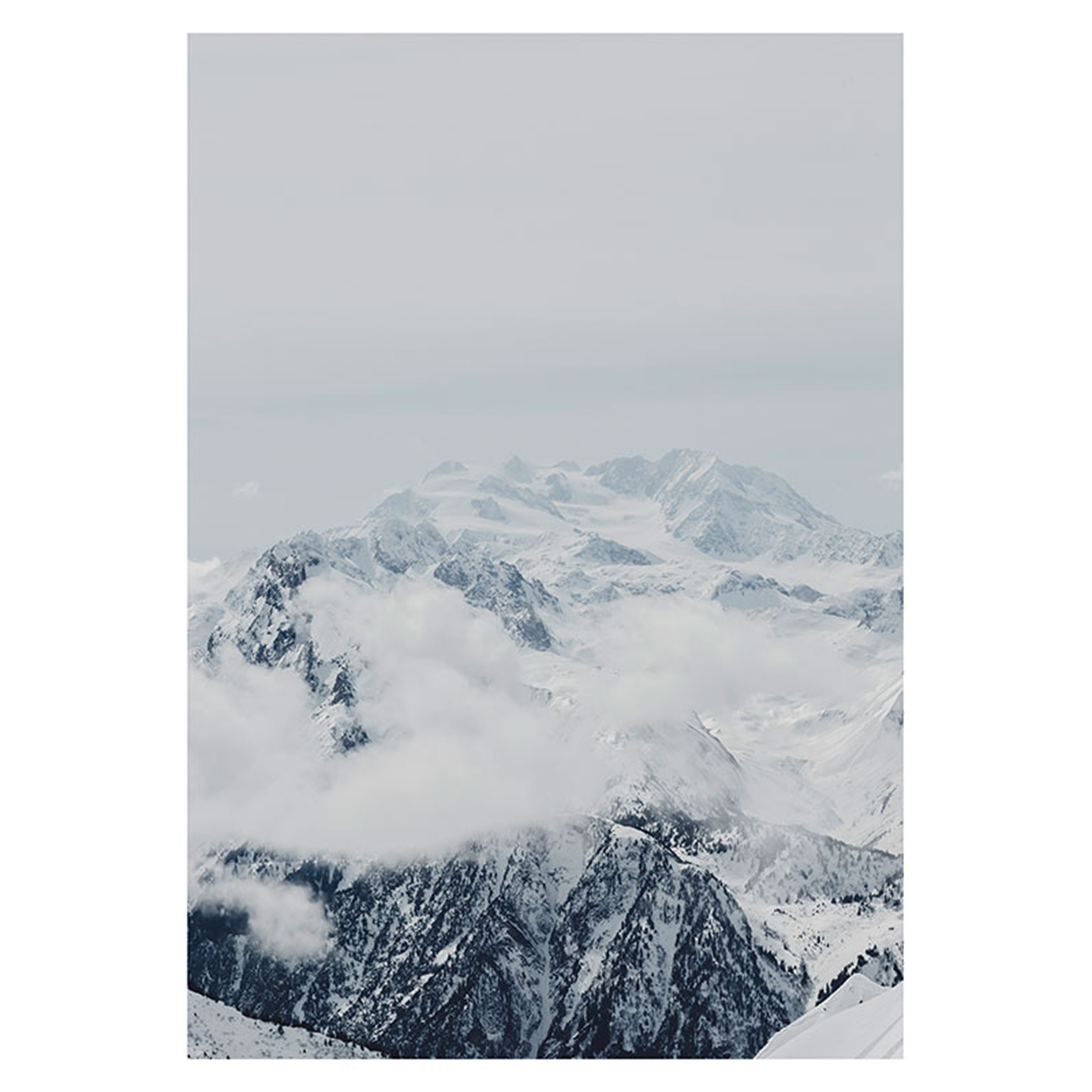 Wandbild MOUNTAINS CLOUDS - schwarz-weiß-grau - 50x70 cm