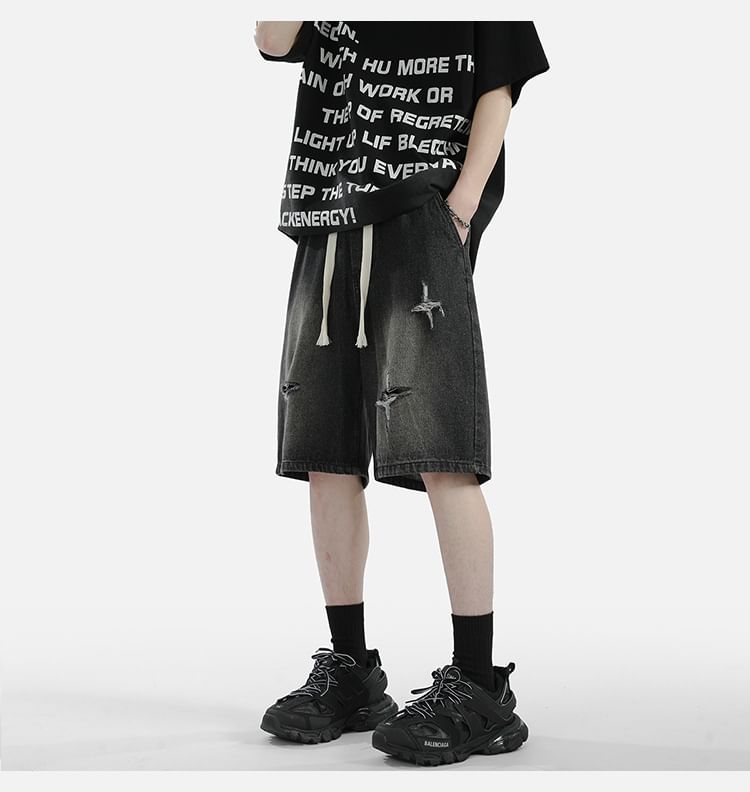 POSI - Denim shorts met trekkoord in de taille