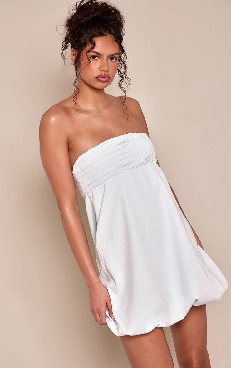 Bleu Clair Robe Mini Bustier Bouffante En Chambray