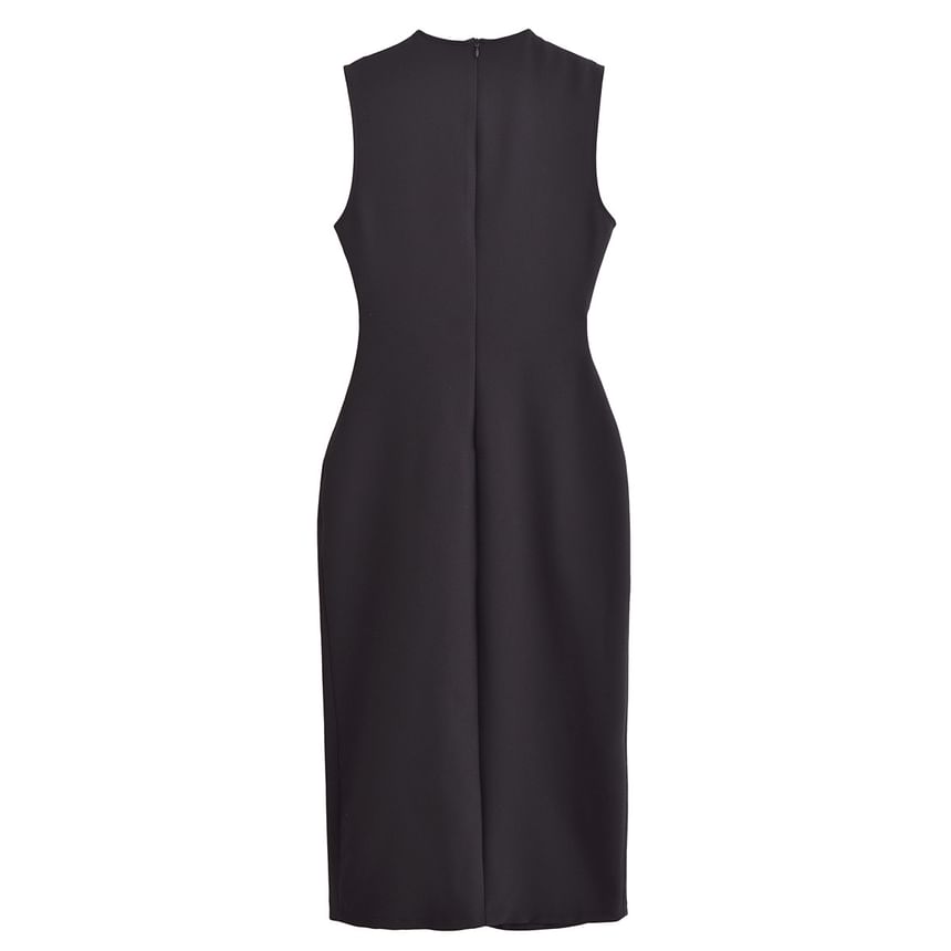 Cumulys - Mouwloze maxi-jurk met ronde hals, knoopsluiting en riem