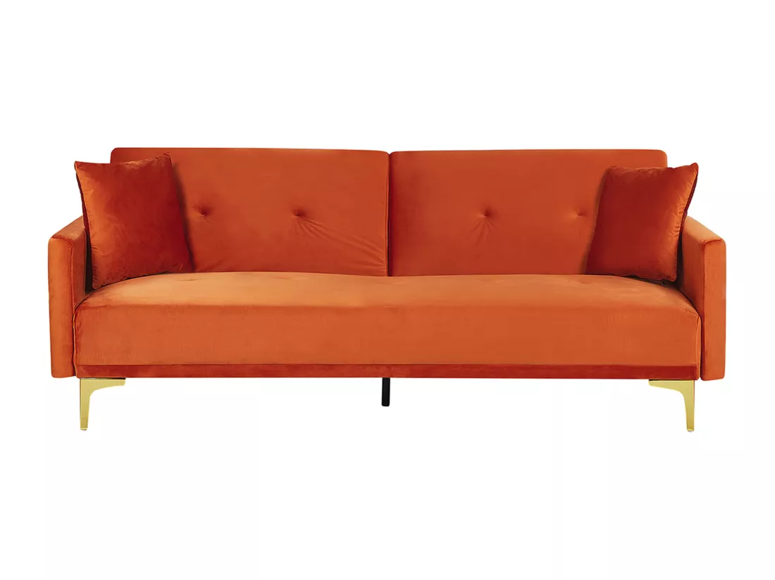 Canapé convertible 3 places en velours orange LUCAN