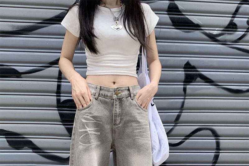 Beem - Mid Rise Washed Wide Leg Jeans