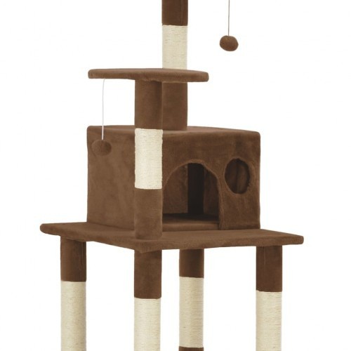 Arranhador marrom para gatos com revestimento de sisal.