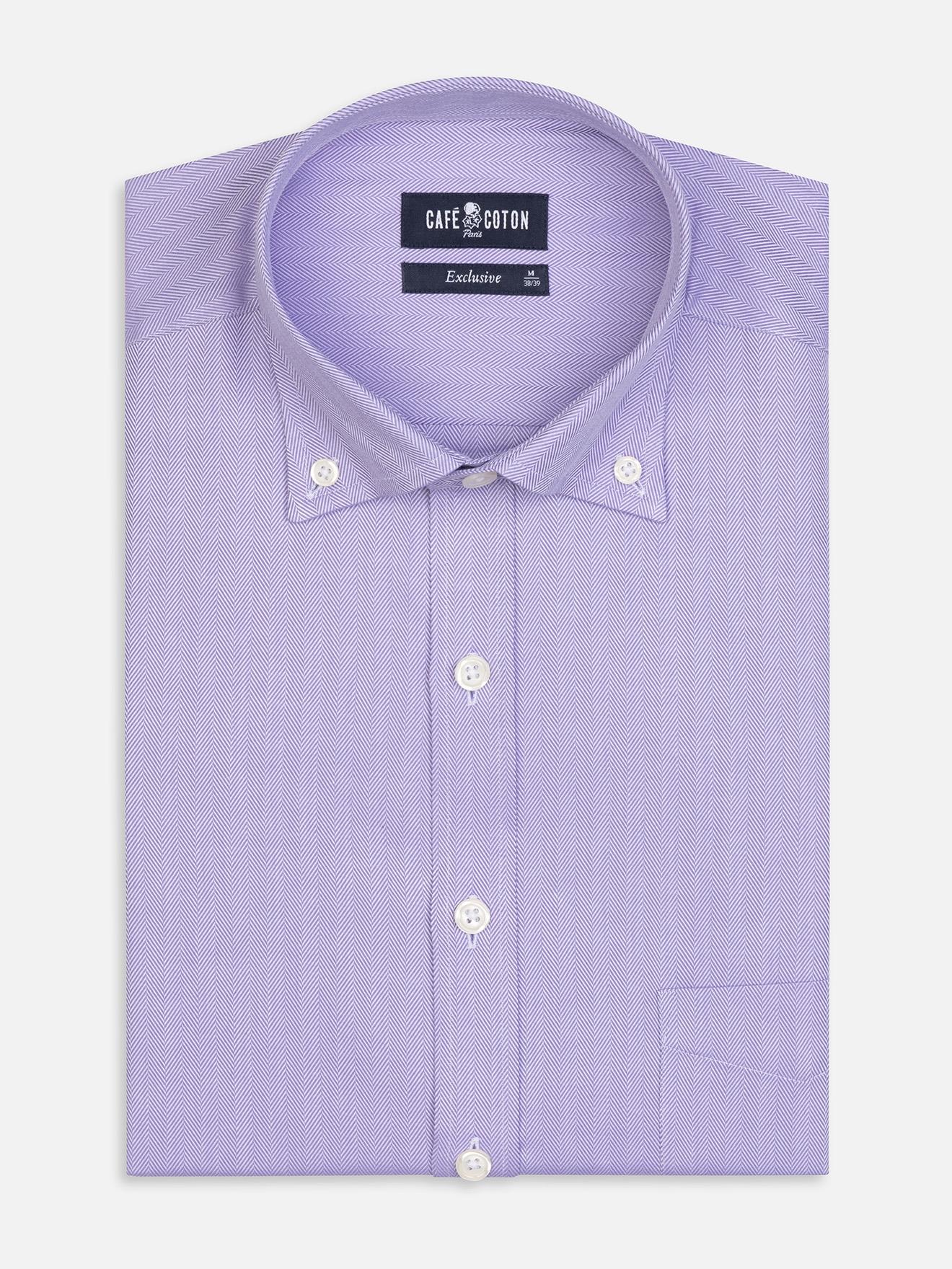 Chemise en chevron parme  - Col boutonné