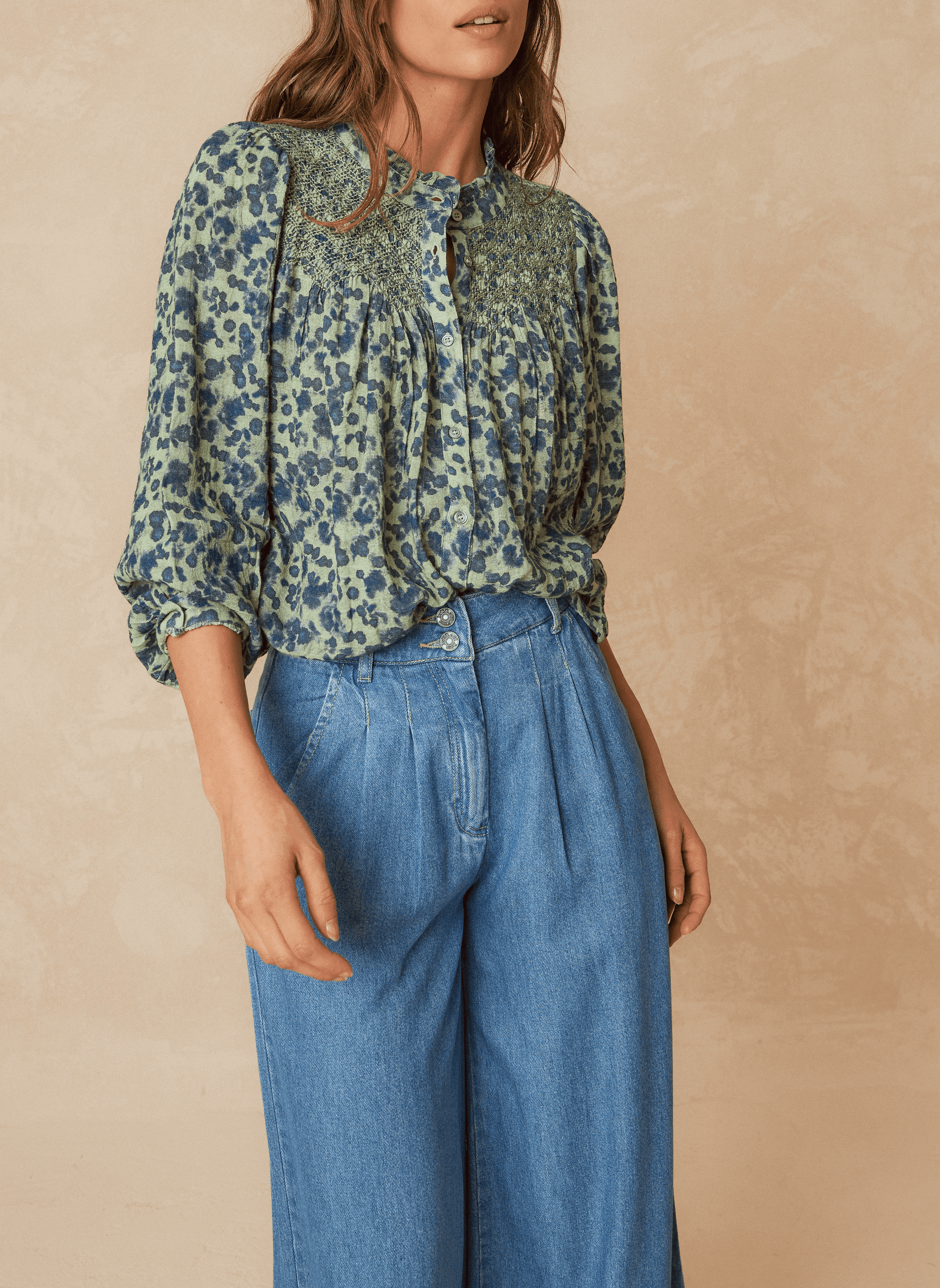 Chemise col rond ample en coton bio | Vert