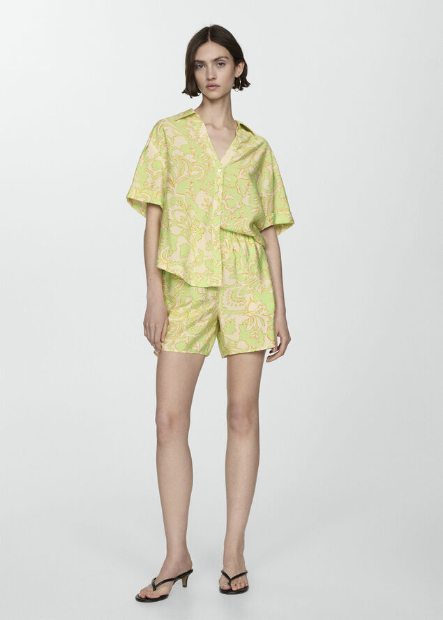 MANGO Printed short-sleeved shirt Bright yellow