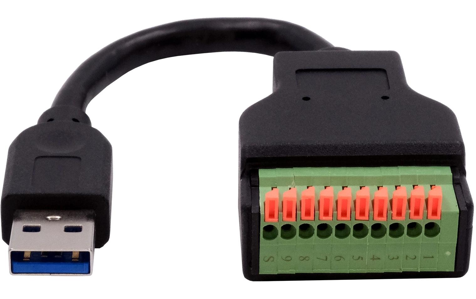 USB 3.1 Adapter USB-A Stecker - Terminalblock 10-pinKabel-Adapter USB-A Stecker zu 10-pin Terminal Block mit Drucktaster, USB 3.2, 15 cm