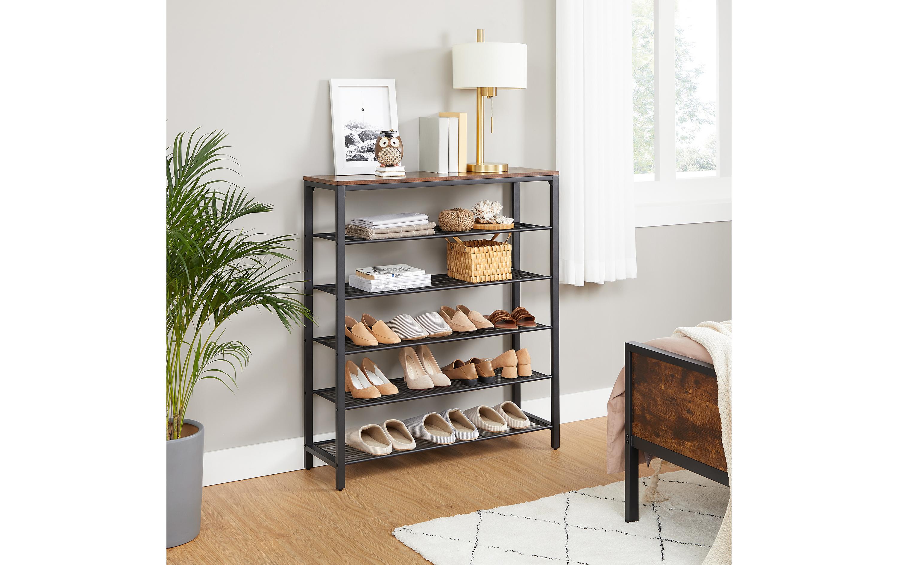 Schuhregal mit 5 Ablagen 100 x 110 cm, Braun/Schwarz<br>Schuhgestell