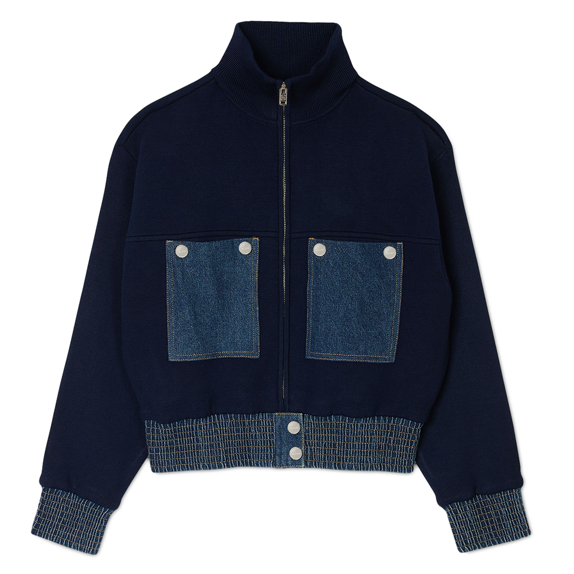 Blouson col montant droit en maille | Bleu