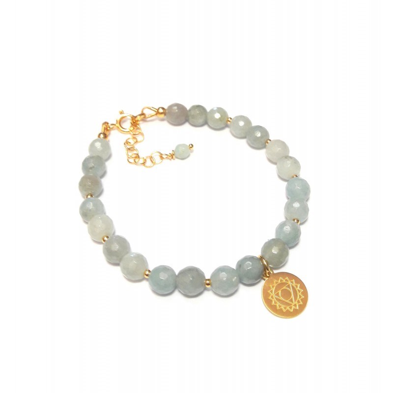 Bracelet Aigue-Marine Chakra Vishuddha Argent 925 Doré