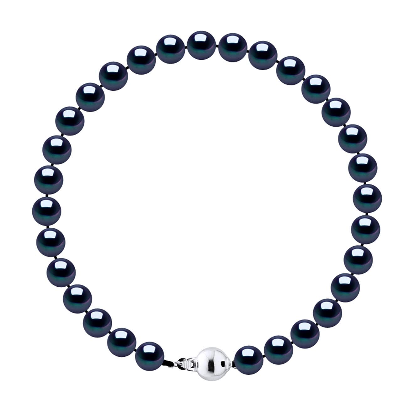 Mitzuko Bracelet Rang Argent Rhodié & Perles d'Eau Douce rondes noires